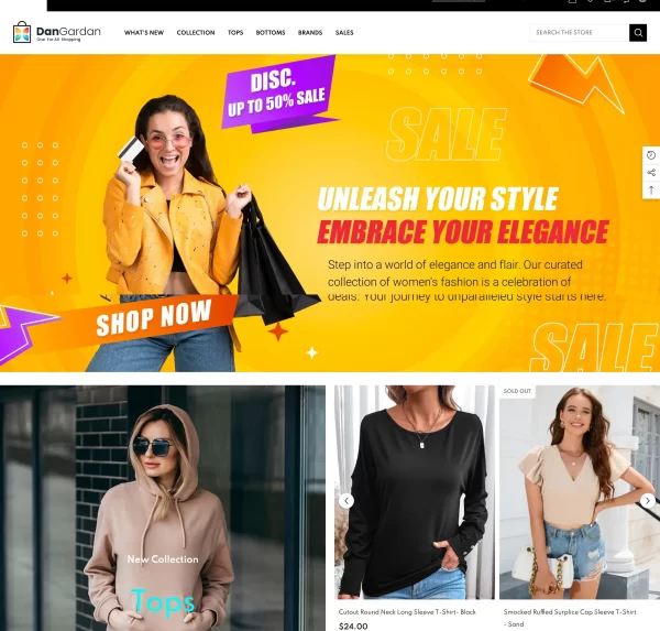 A screenshot of a product page on a Shopify e-commerce website for Dangardan, featuring a dress with clear descriptions.